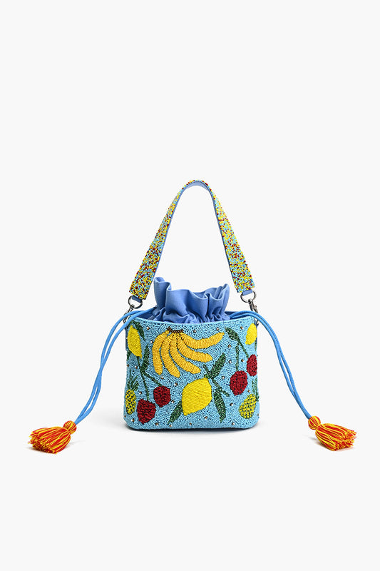 Lush Fruits Beaded Bucket Bag