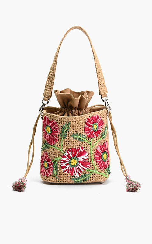 Floral Jute Bucket Bag
