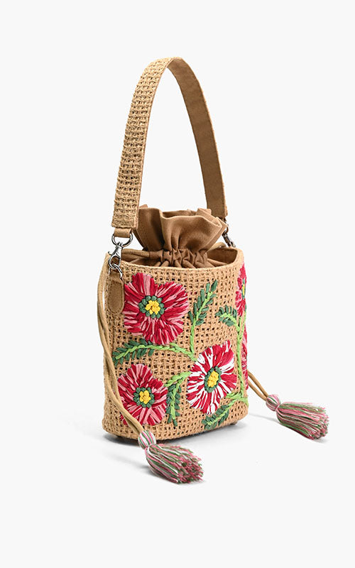 Floral Jute Bucket Bag