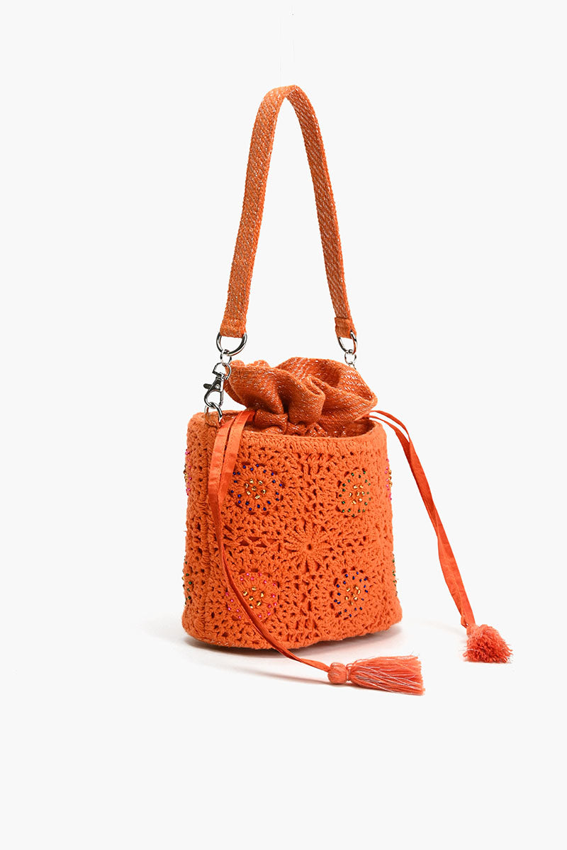 Tangerine Crochet Bucket Bag