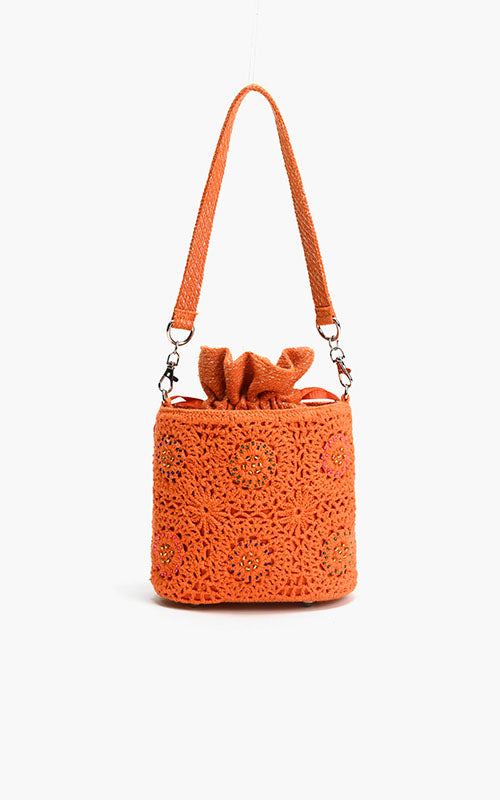 Tangerine Crochet Bucket Bag