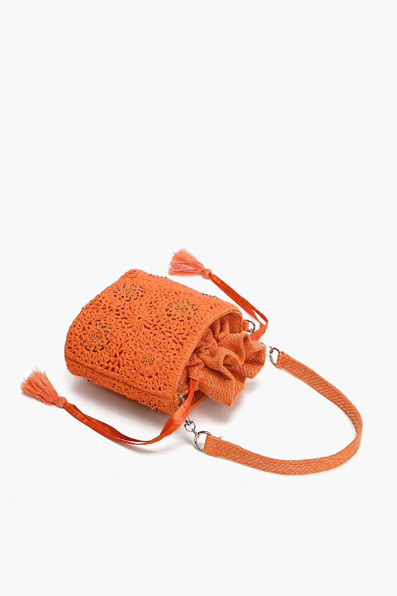 Tangerine Crochet Bucket Bag