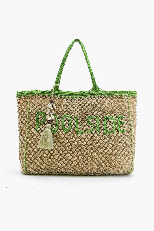 Poolside Jute Macrame Tote in Beige & Green