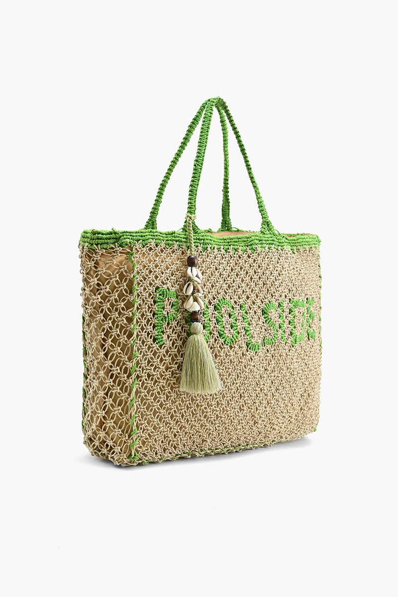 Poolside Jute Macrame Tote in Beige & Green