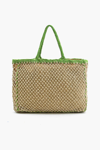 Poolside Jute Macrame Tote in Beige & Green