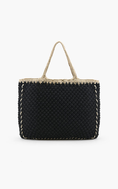 Black 'Poolside' Jute Macrame Tote