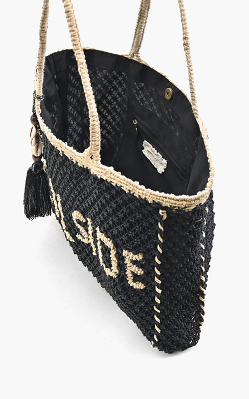 Black 'Poolside' Jute Macrame Tote