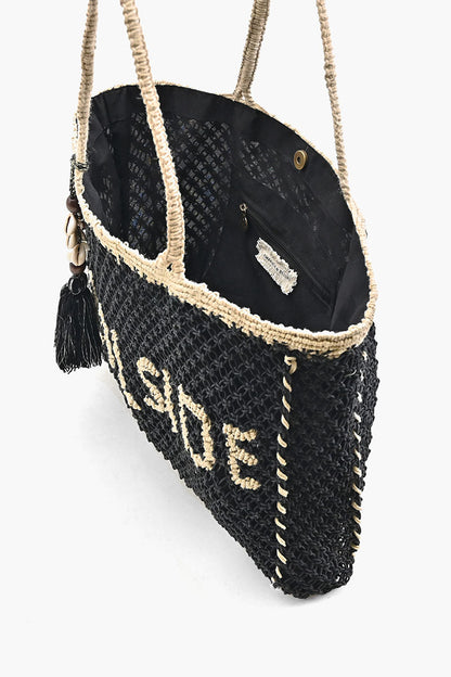 Black 'Poolside' Jute Macrame Tote