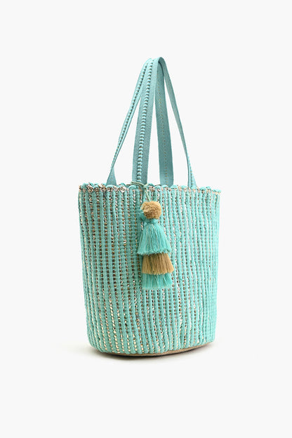 Natural Beauty Upcyled Hand Woven Mint Tote