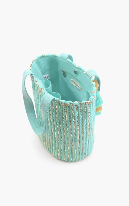 Natural Beauty Upcyled Hand Woven Mint Tote