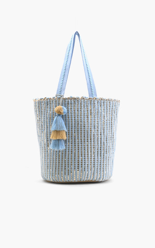 Natural Beauty Upcyled Hand Woven Lt Blue Tote