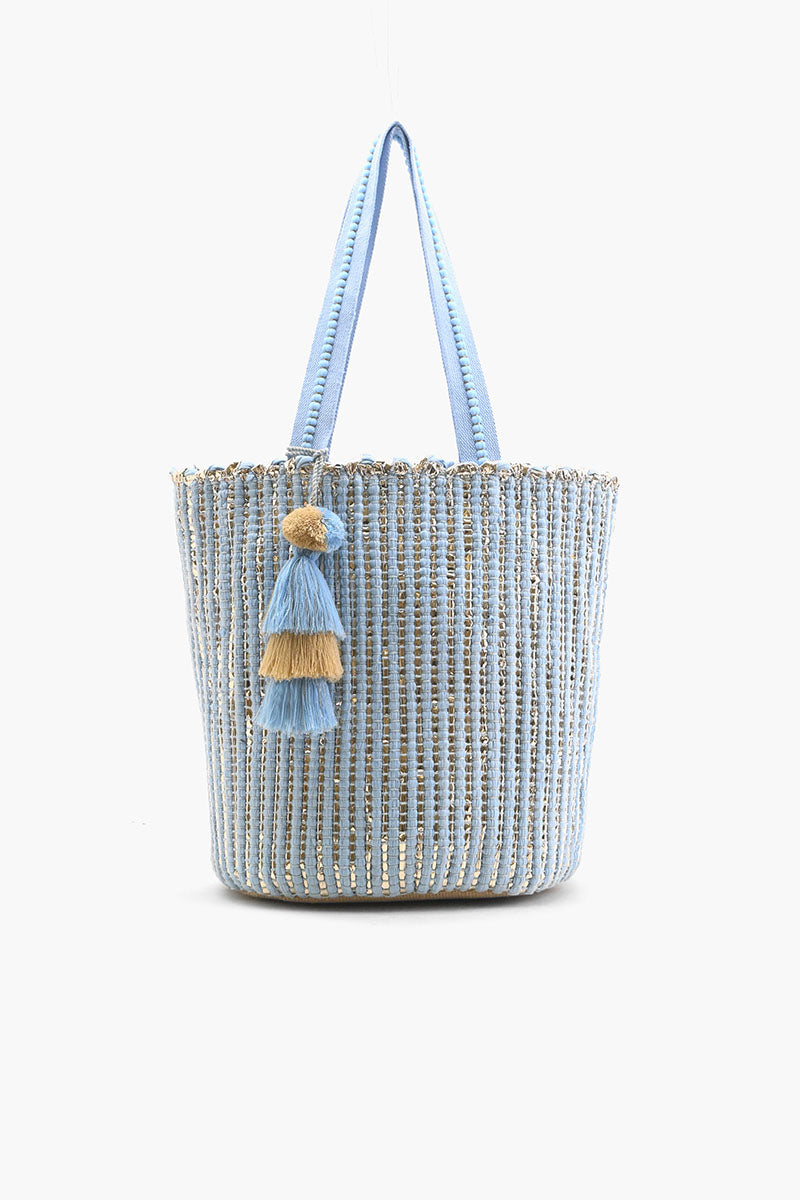 Natural Beauty Upcyled Hand Woven Lt Blue Tote