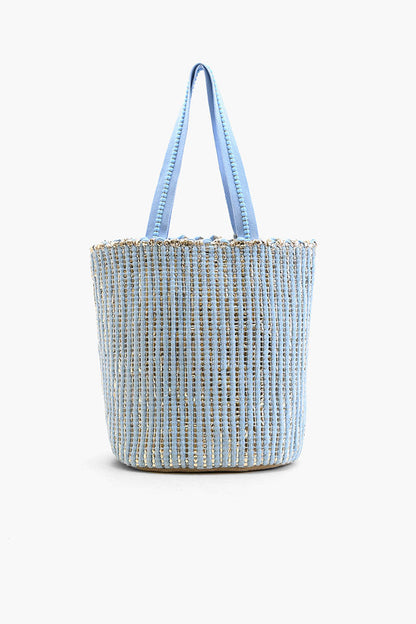 Natural Beauty Upcyled Hand Woven Lt Blue Tote