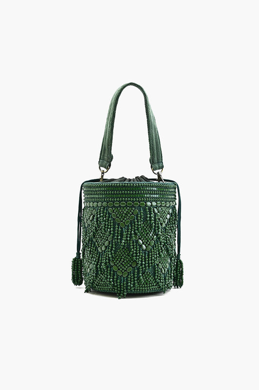 Emerald Eden Beaded Bucket Bag