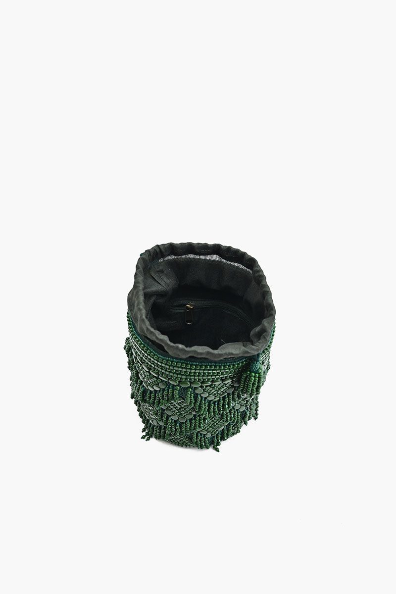 Emerald Eden Beaded Bucket Bag