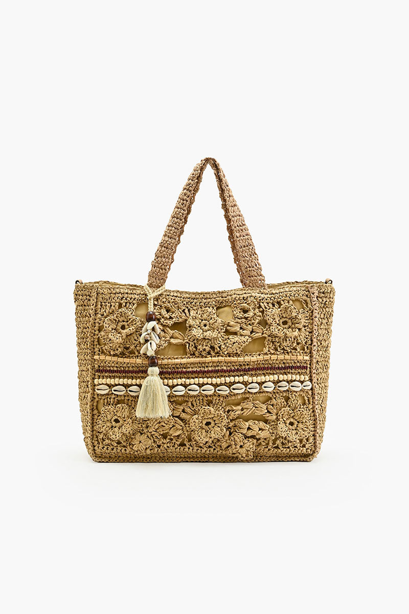 Bali Beaded Shell Raffia Tote