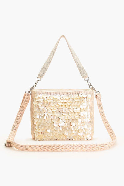 Embellished Shells and Raffia Bucket Bag