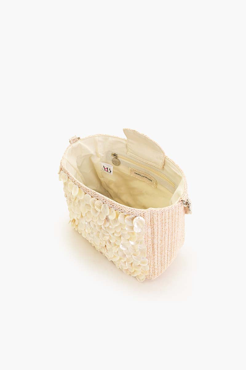 Embellished Shells and Raffia Bucket Bag