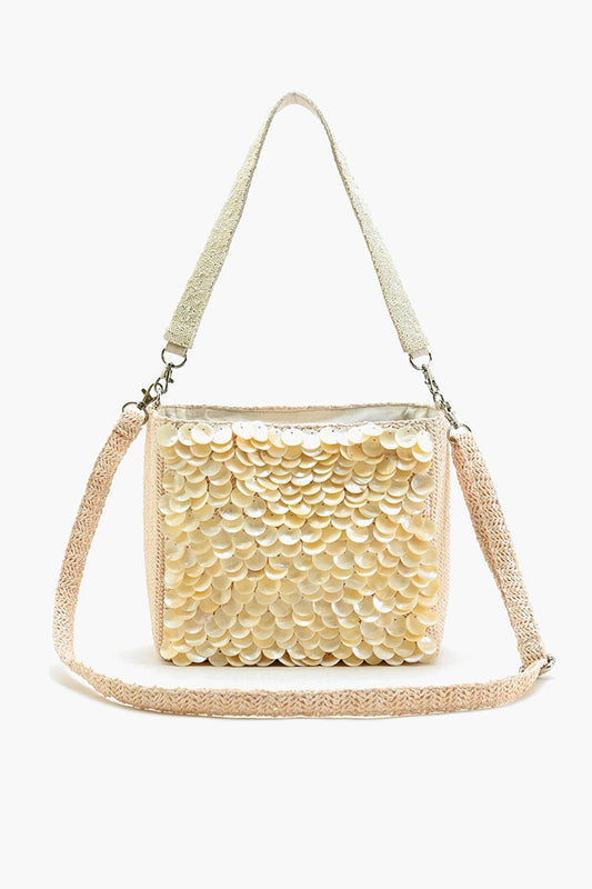 Embellished Shells and Raffia Bucket Bag