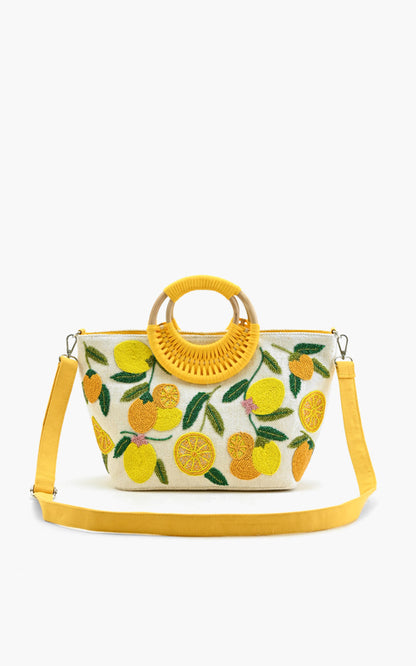 Make Lemonade Tote with Wicker Handle