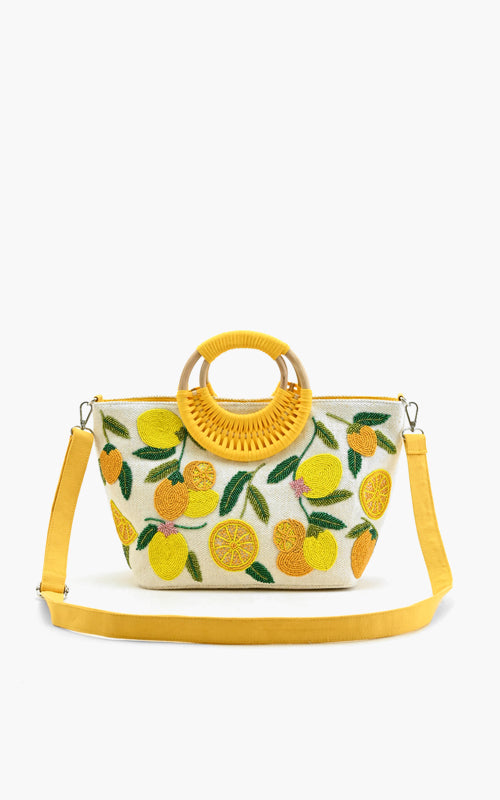 Make Lemonade Tote with Wicker Handle