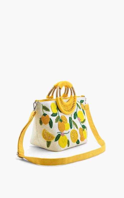 Make Lemonade Tote with Wicker Handle