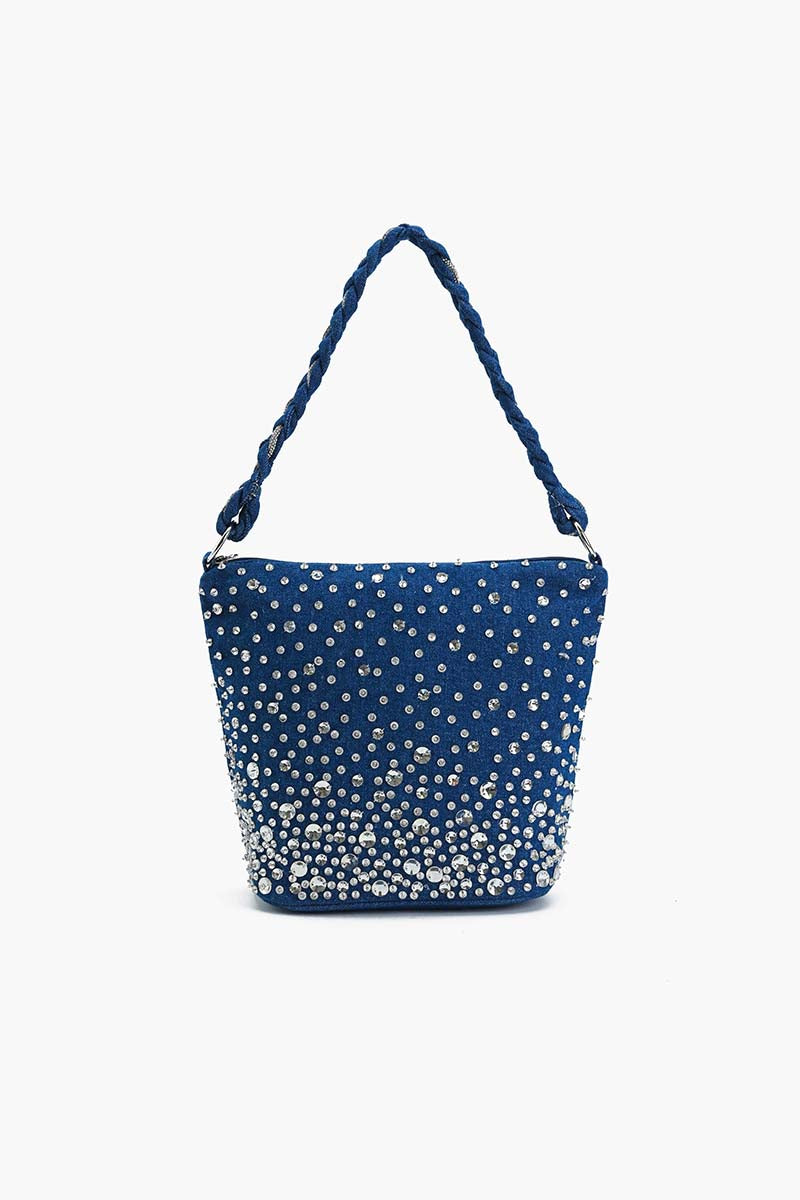 Denim Dazzle Beaded Bag