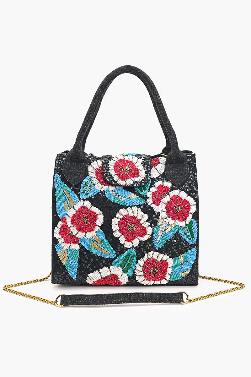 Midnight Blossom Beaded Bag