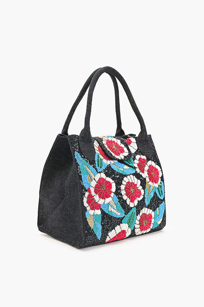 Midnight Blossom Beaded Bag