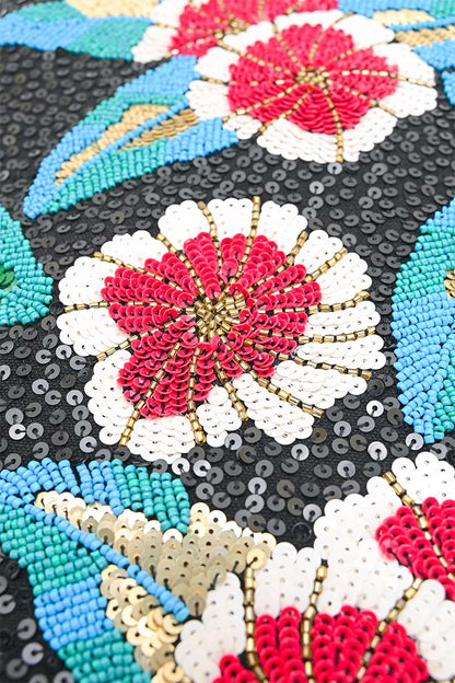 Midnight Blossom Beaded Bag