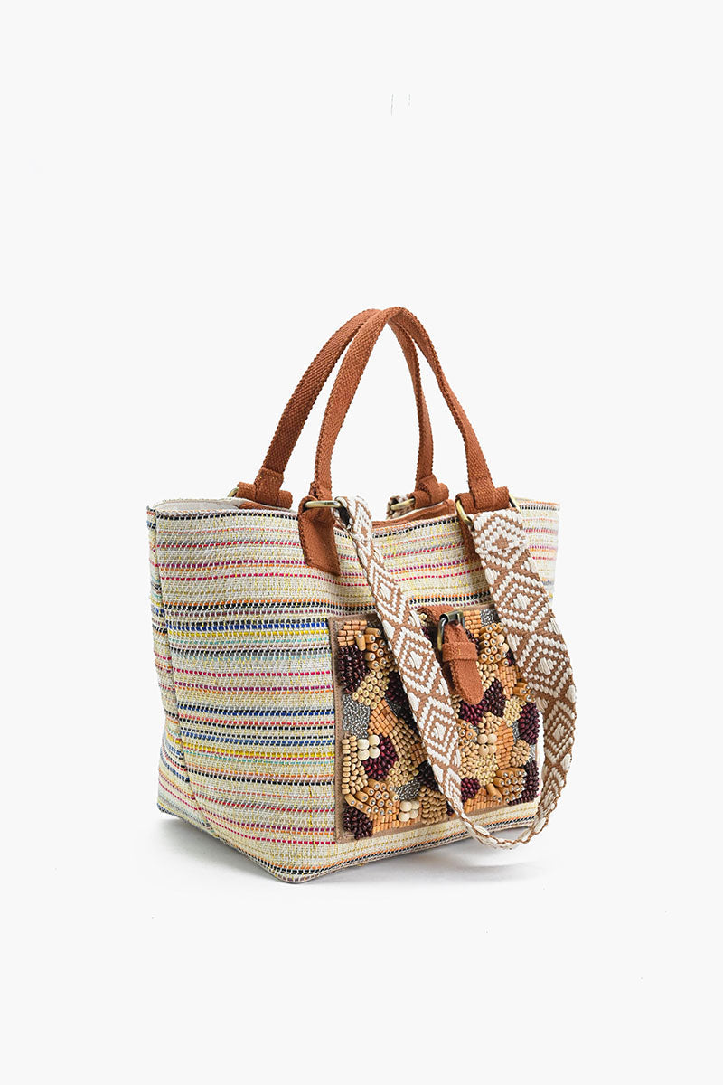 Handcrafted Earth-Tone Embellished Handbag