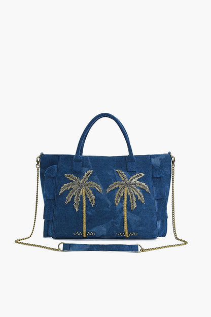 Palm Glitz Embellished Denim Tote