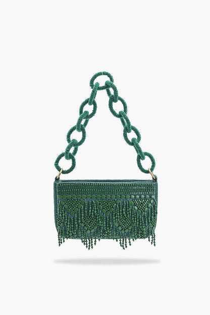 Emerald Eden Beaded Shoulder Bag