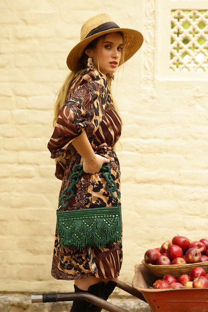 Emerald Eden Beaded Shoulder Bag