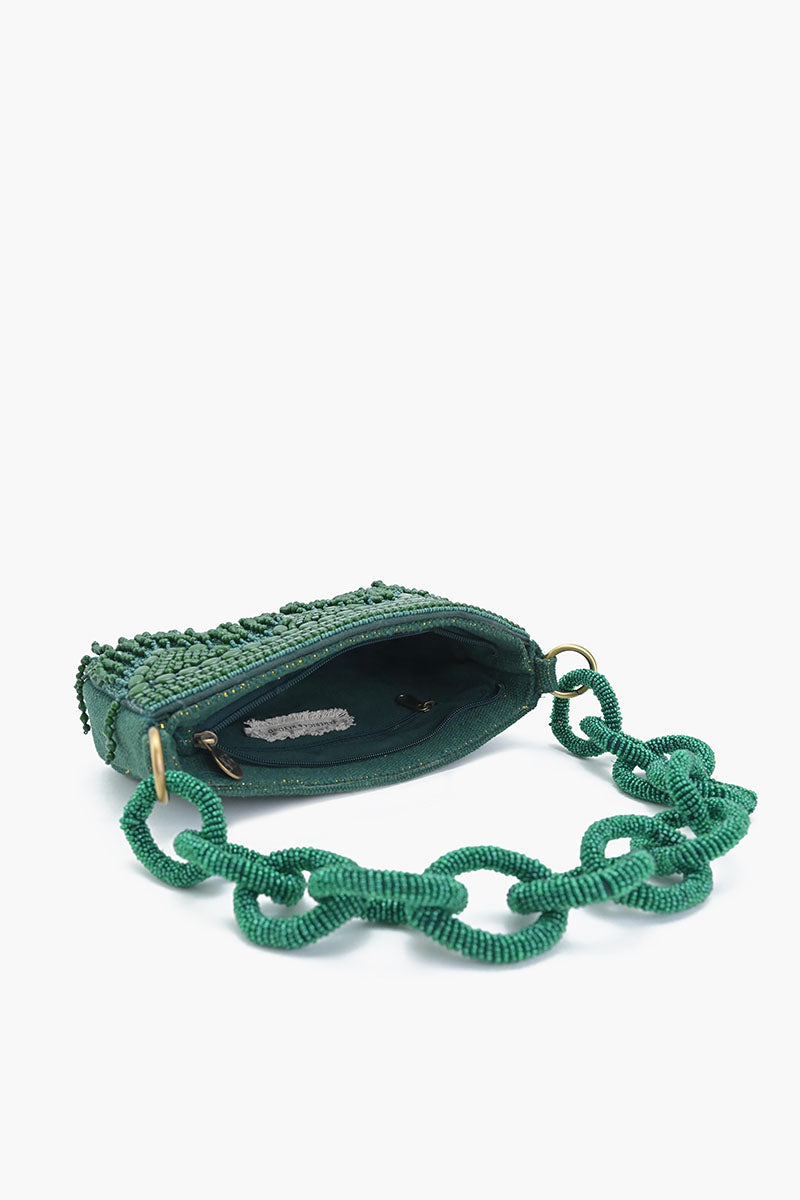 Emerald Eden Beaded Shoulder Bag