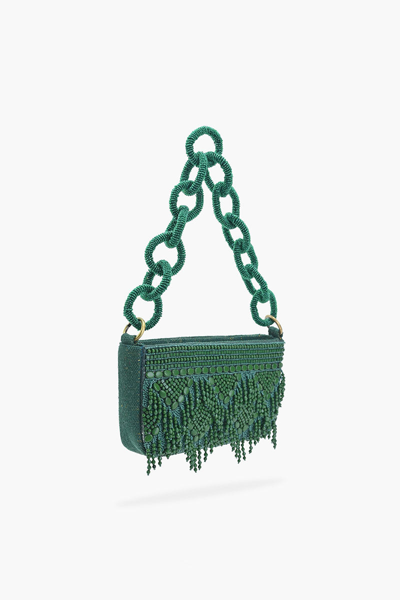 Emerald Eden Beaded Shoulder Bag