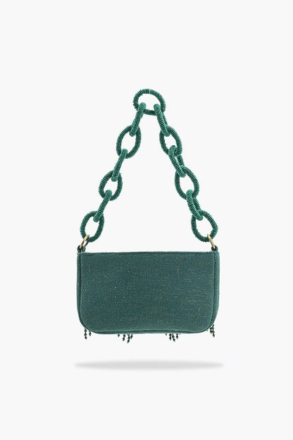 Emerald Eden Beaded Shoulder Bag