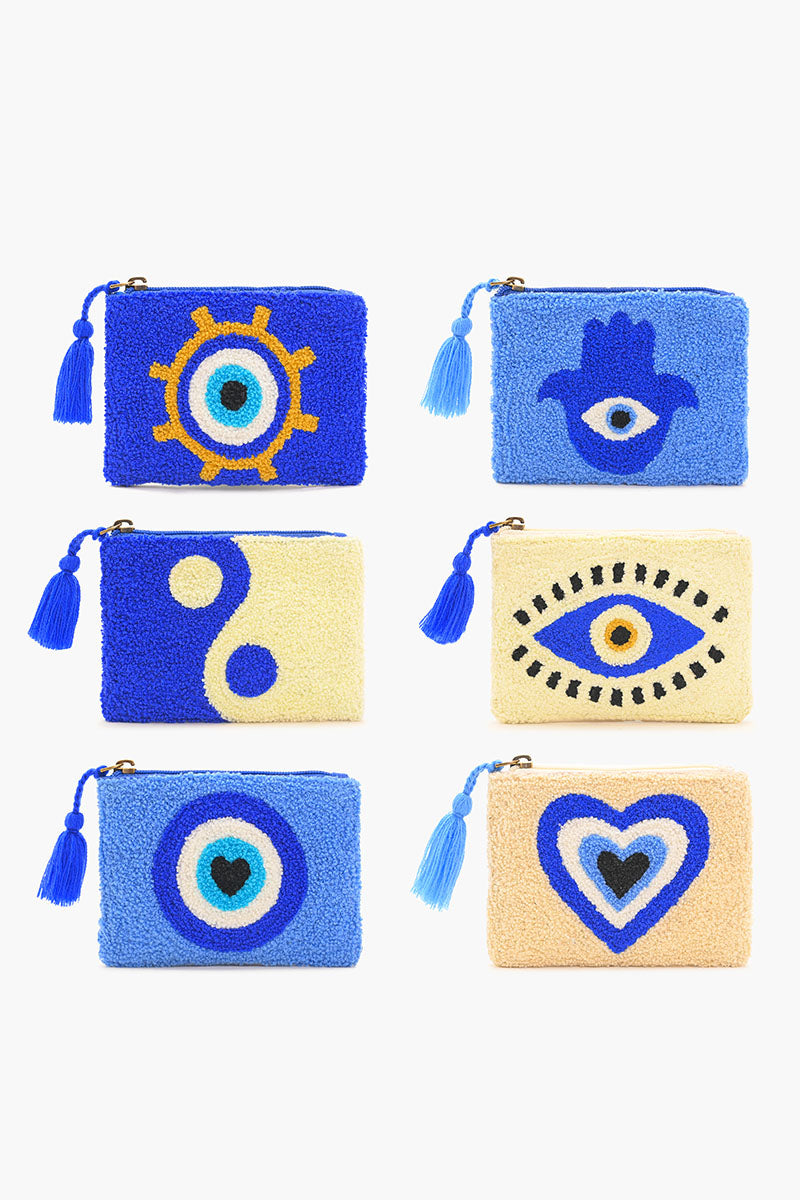 Set of 6 Blue Symbolic Embroidered Mini Pouches