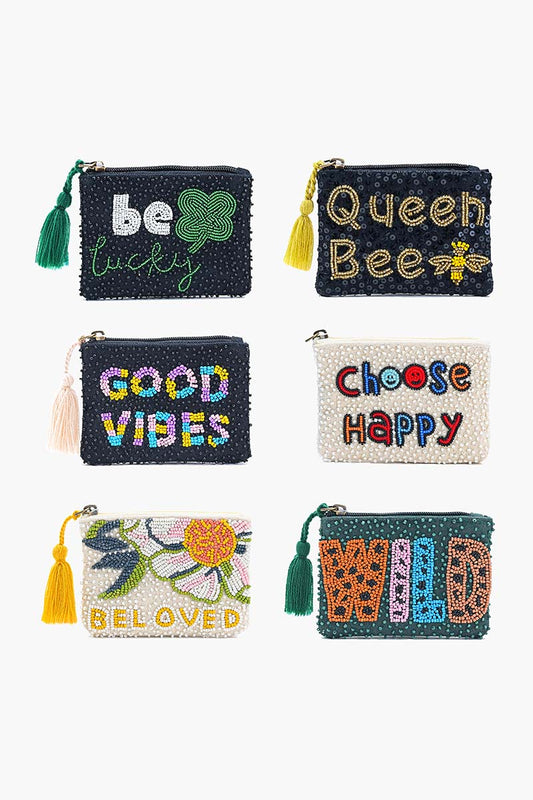 Set of 6 Inspirational Phrase Embellished Mini Pouches