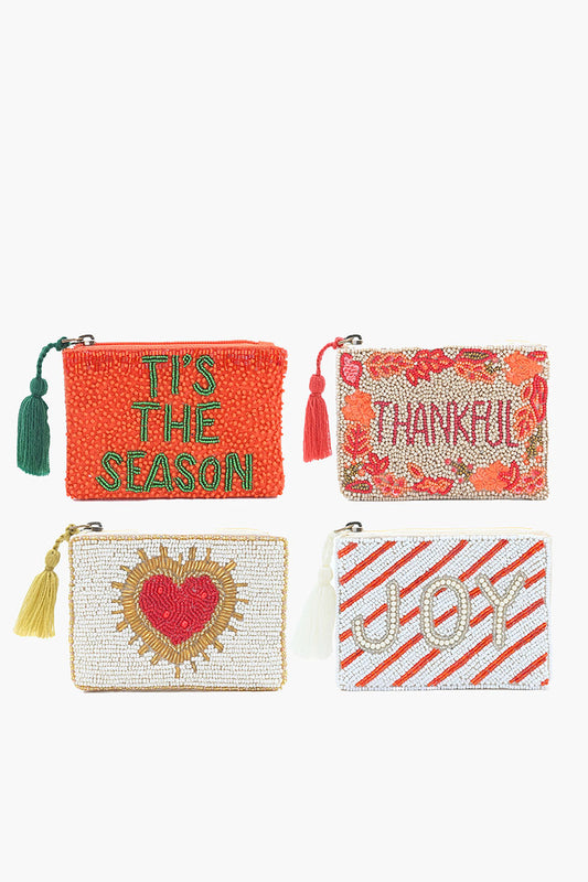 Set of 4 Festive Holiday Embellished Mini Pouch