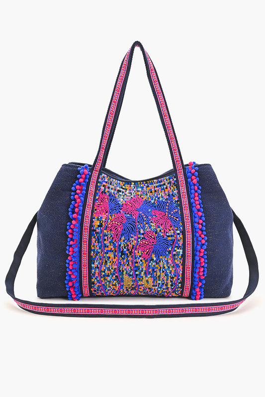 Palm Shimmers Beaded Tote