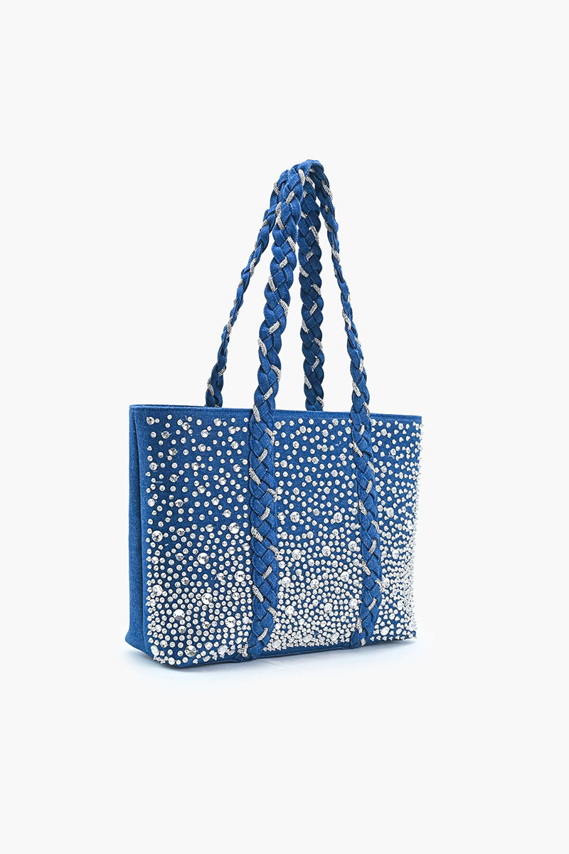 Denim Dazzle Beaded Tote