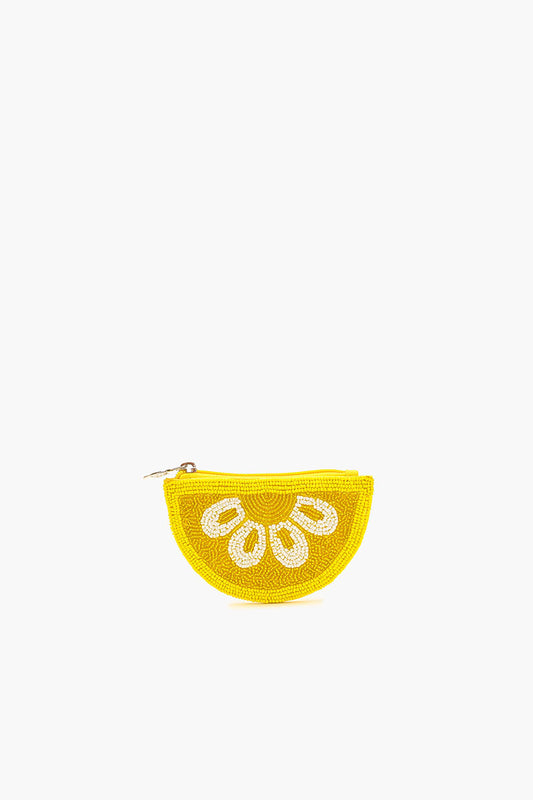Citrus Splash Beaded Pouch - Lemon
