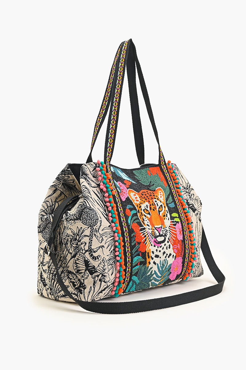 Tropical Leopard Embellished Tote