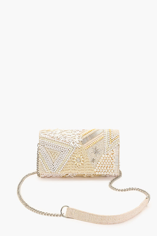 Shimmering Sands Embellished Clutch w/Crossbody Strap