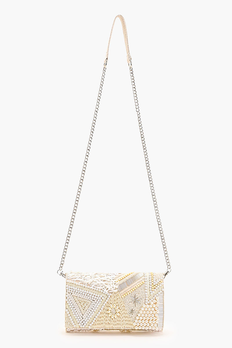 Shimmering Sands Embellished Clutch w/Crossbody Strap