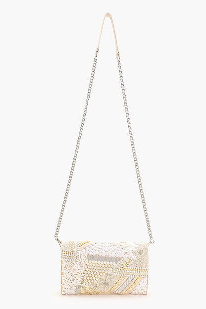 Shimmering Sands Embellished Clutch w/Crossbody Strap