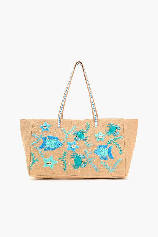 Marine Life Embellished Beach Tote