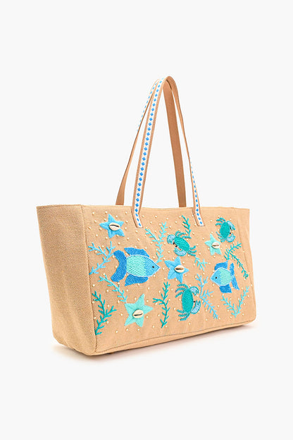 Marine Life Embellished Beach Tote