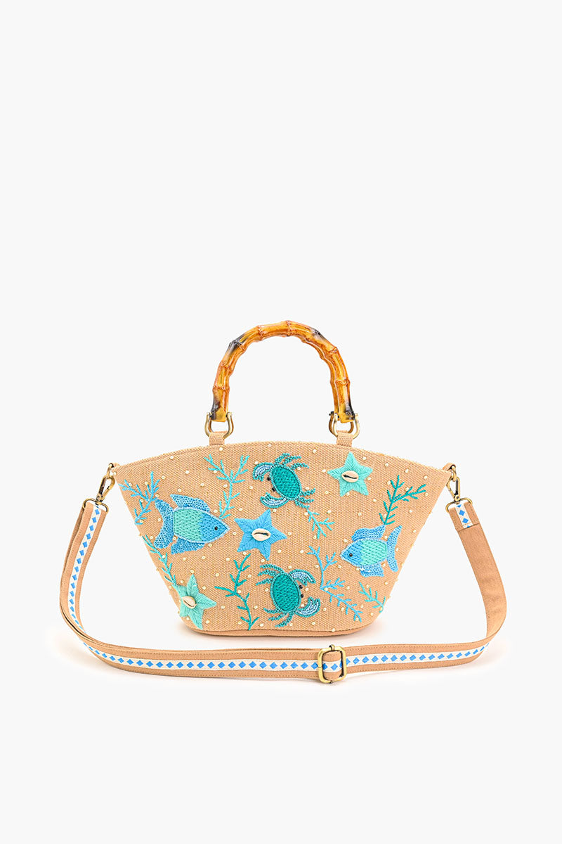 Marine Life Embellished Beach Mini Tote